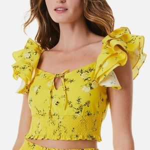 NWOT💕ALICE + OLIVIA Shanae Floral Crop Top in Yellow Size XS